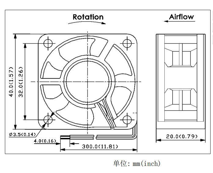 轴流风扇JC4020B12H-01产品尺寸图