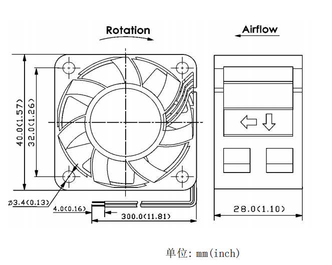 轴流风扇JC4028B12H-01产品尺寸图