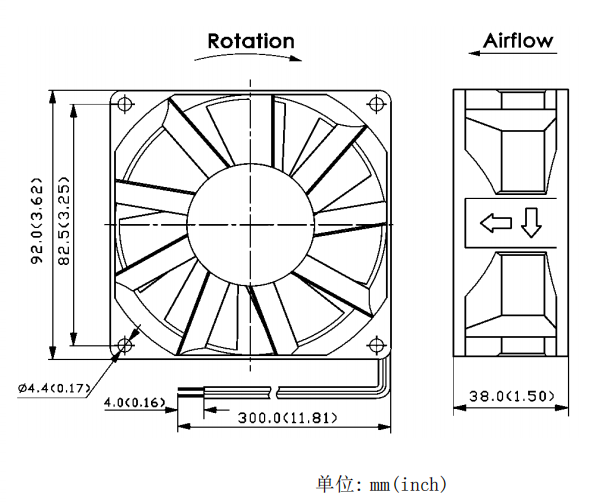 轴流风扇JC9238B24H-02产品尺寸图
