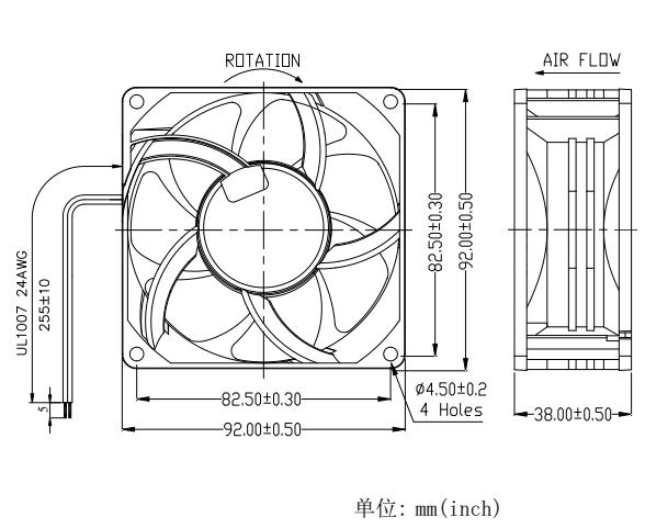轴流风扇JC9238B12H-01产品尺寸图
