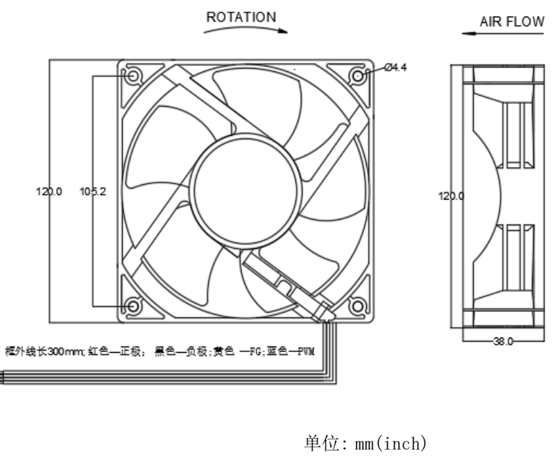 健策轴流风扇JC12038B48L-01产品尺寸图