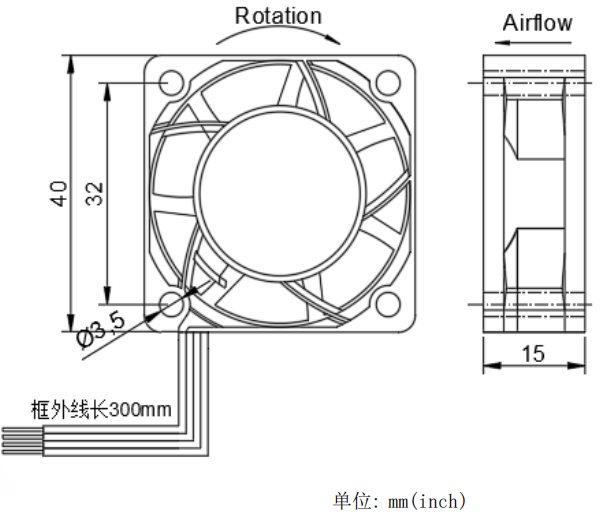 健策轴流风扇JC4015B12M-01产品尺寸图：