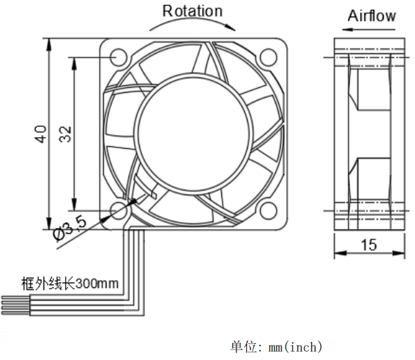 健策轴流风扇JC4015B24H-01产品尺寸图：