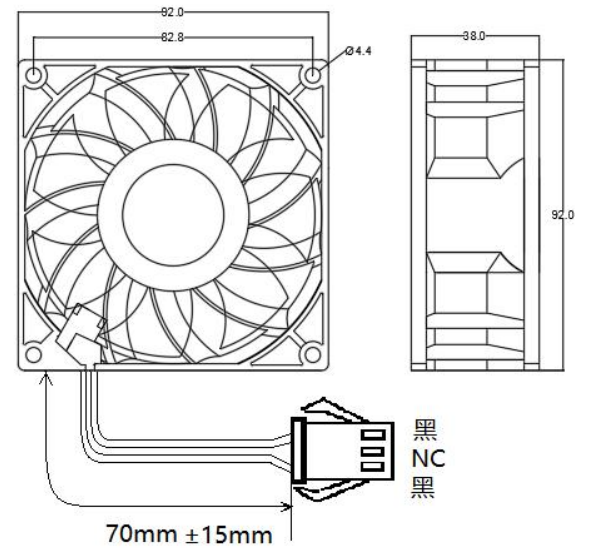 健策轴流风扇JE9238B220H-A2021101901产品尺寸图：