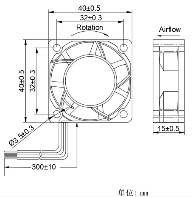 健策轴流风扇JC4015B05M-02产品尺寸图