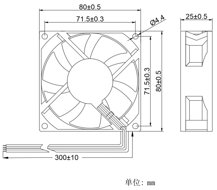 健策轴流风扇JC8025B24H-02产品尺寸图