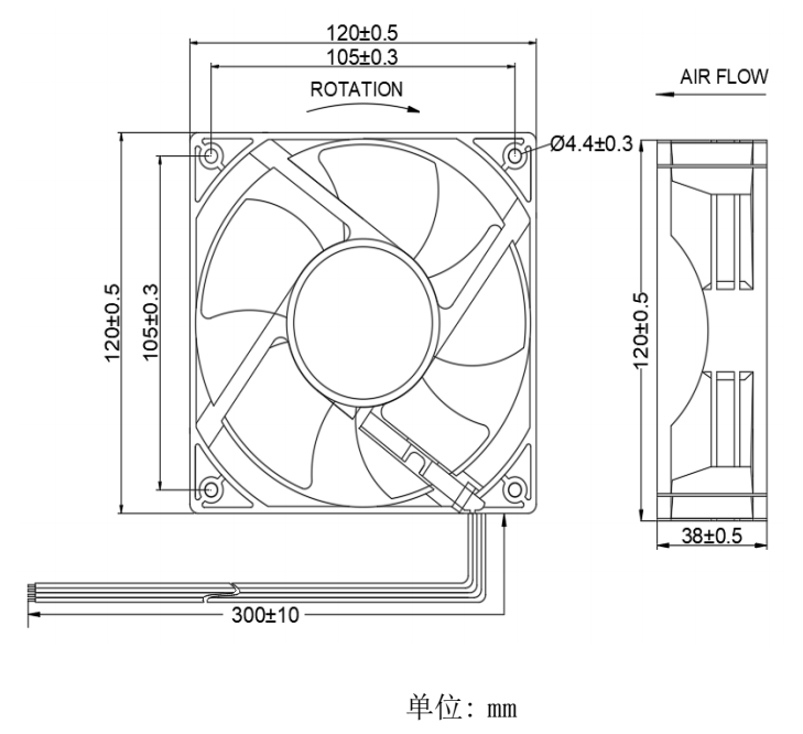 健策轴流风扇JC12038B24M-02产品尺寸图
