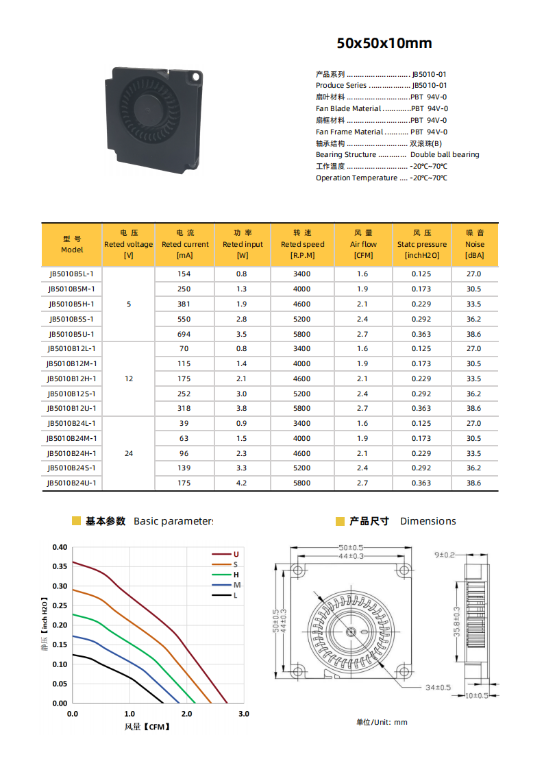 50x50x10mm 健策高品质直流5V鼓风机散热风扇JB5010B5L - 1 源头工厂